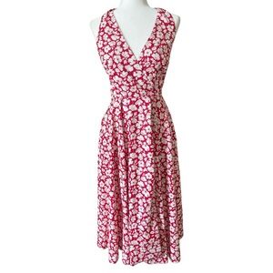 Vintage Laura Ashley Floral Halter Red White Midi Prairie Dress Size 26” Waist